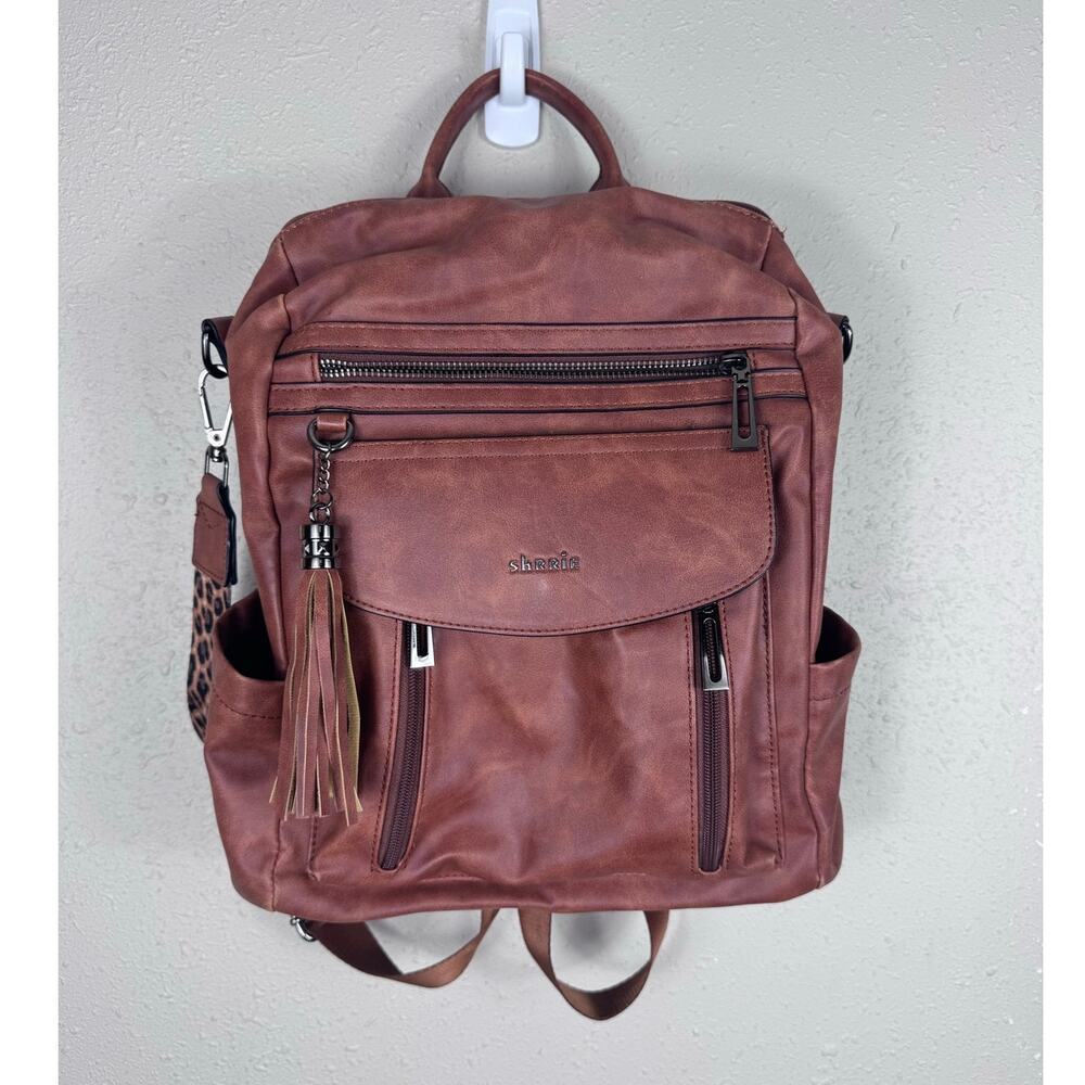 Shrrie Backpack Purse with Leopard Strap